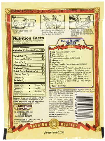 Pioneer Brand Gravy Mix Packets - Makes 2 Cups (Pack Of 12) (Country Sausage)