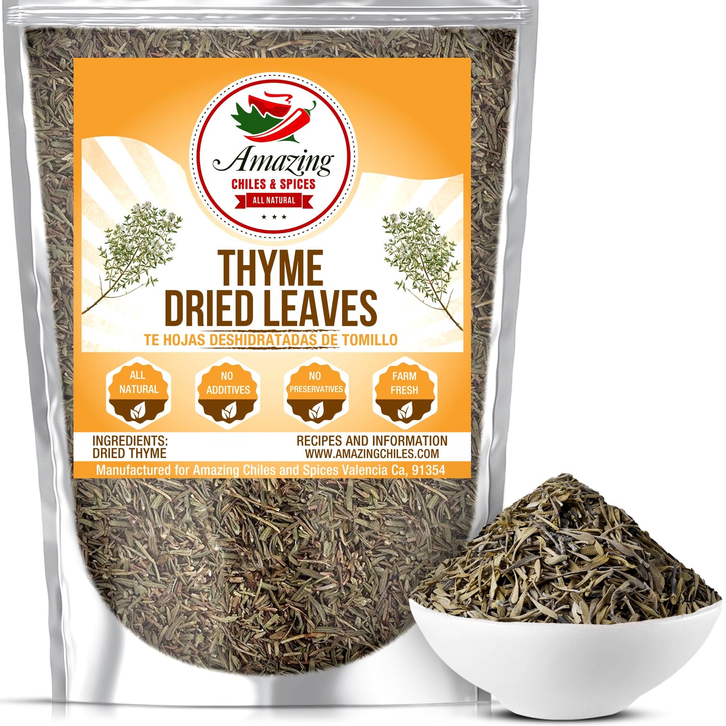 Dried Thyme Leaves, 4 oz. Bag, Natural Herbs and Spices for Pastas, Soups, Oils, Dips, and Vegetables, Farm Fresh and Vegan, Ric