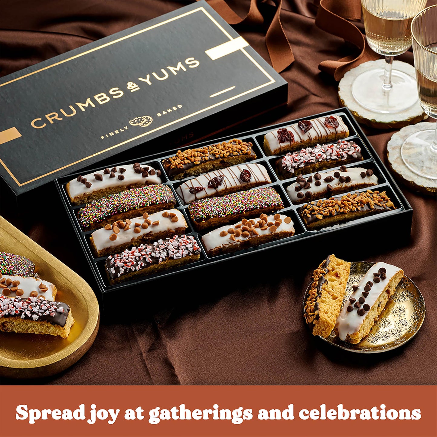 Mothers Day Cookies Gift Basket - 12 Gourmet Chocolate Covered Biscotti With Assorted Toppings - Assorted Food Gift Box For Fath