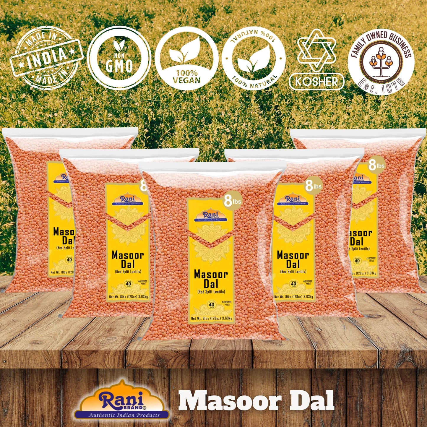 Rani Masoor Dal (Indian Red Lentils) Split Gram 128Oz (8Lbs) 3.63Kg X Pack Of 5 (Total 40Lbs) Bulk ~ All Natural | Gluten Friend