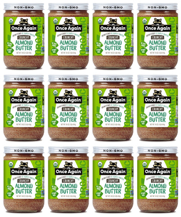 Once Again Organic Crunchy Almond Butter, 16oz - Lightly Toasted - Salt Free, Unsweetened - USDA Organic, Gluten Free Certified,