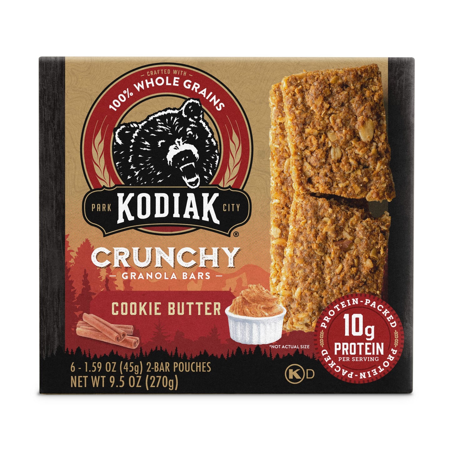 Kodiak Cakes Crunchy Granola Snack Bars Cookie Butter High Protein 100% Whole Grains 1 Box With 6 Pouches (12 Bars)