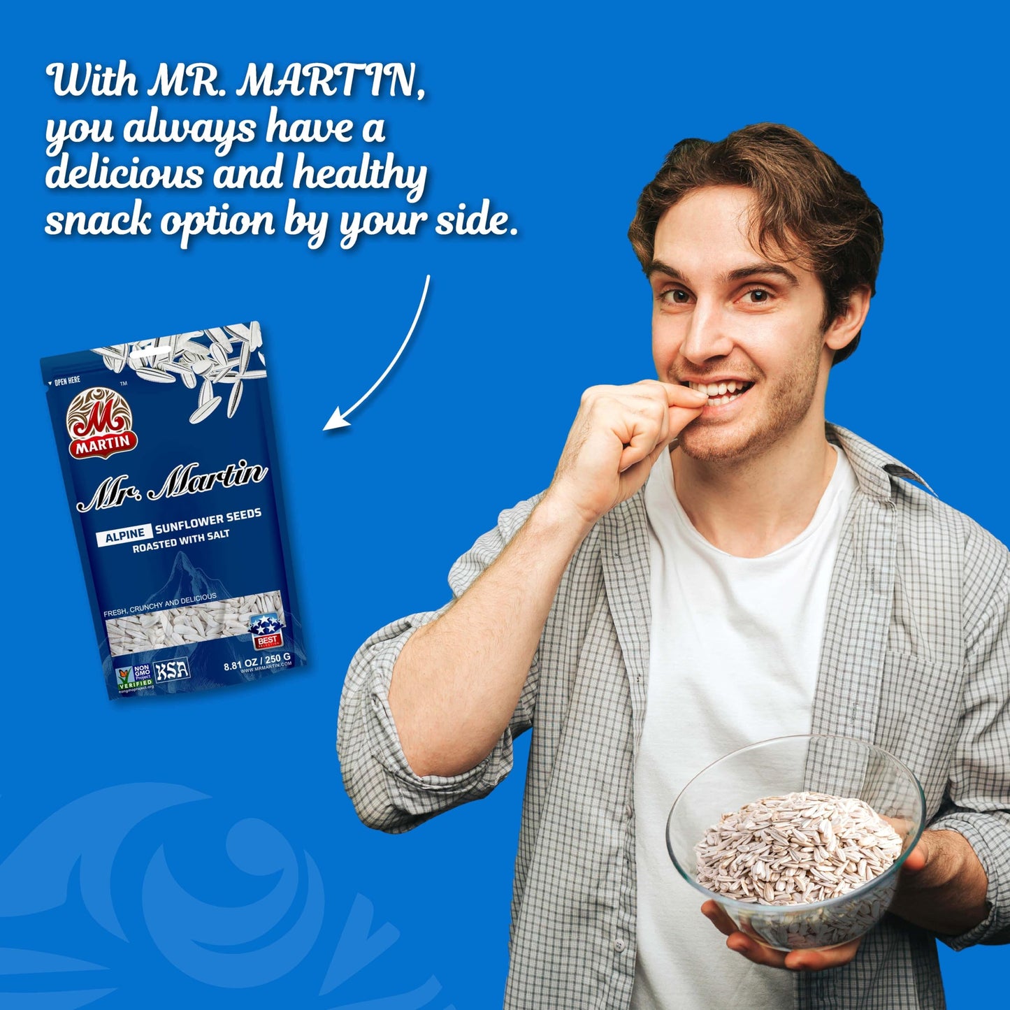 MR. MARTIN Freshly Roasted Alpine Salted Sunflower Seeds To Eat - Non-GMO, Kosher, Crunchy, Delicious, Vegan, Keto Friendly Snac