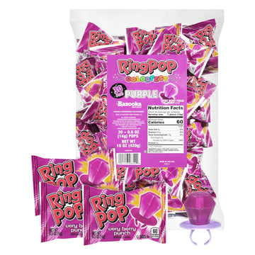 Ring Pop Individually Wrapped Purple Very Berry 30 Count Bulk Lollipop Summer Pack – Very Berry Flavored Lollipop Suckers - Fun Candy Bulk For Party Favors, Bachelorette Parties & Goodie Bags