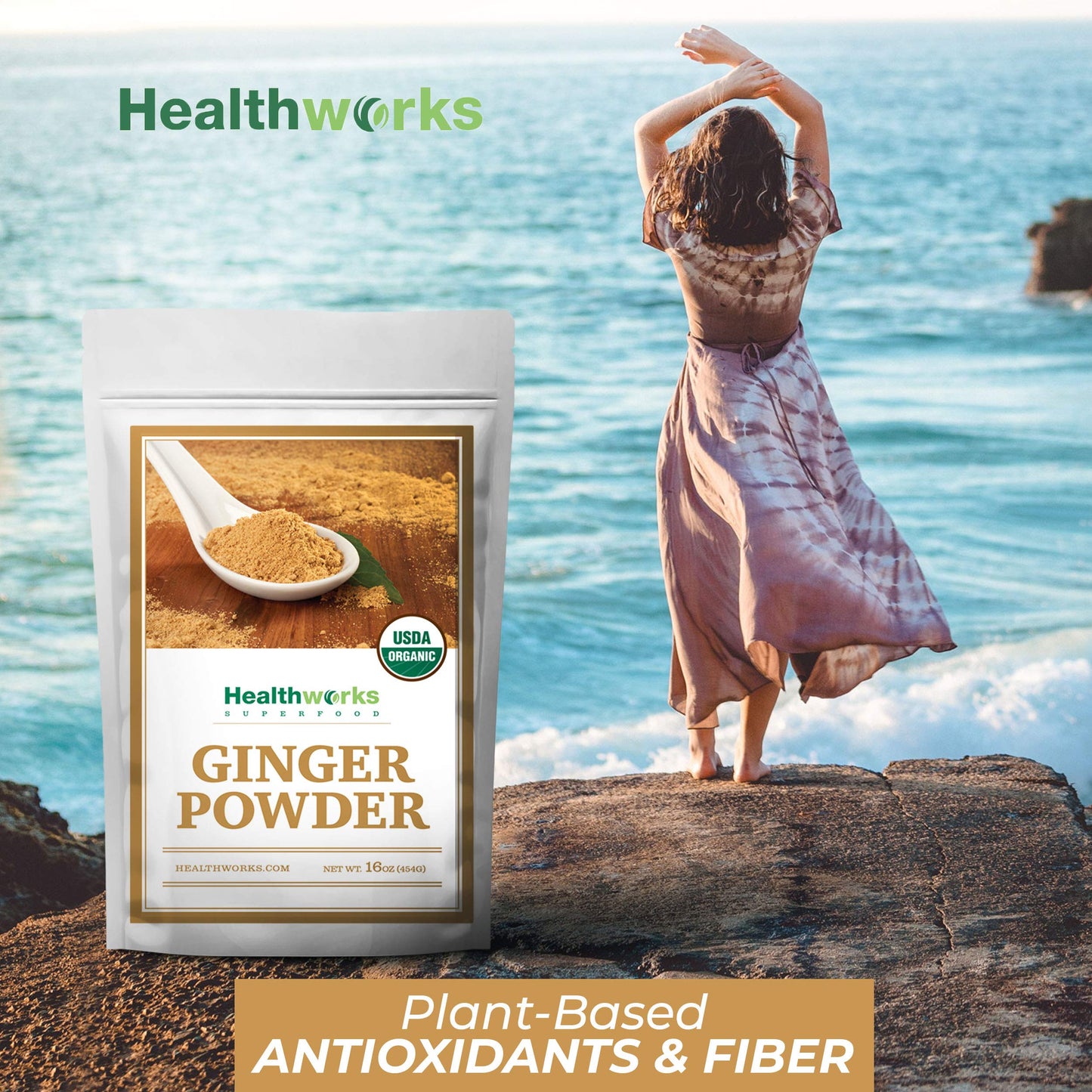 Healthworks Ginger Powder (16 Ounces / 1 Pound) | Ground | Raw | All-Natural & Certified Organic | Keto, Vegan | Great With Coffee, Tea & Juices | Superfood/Spice