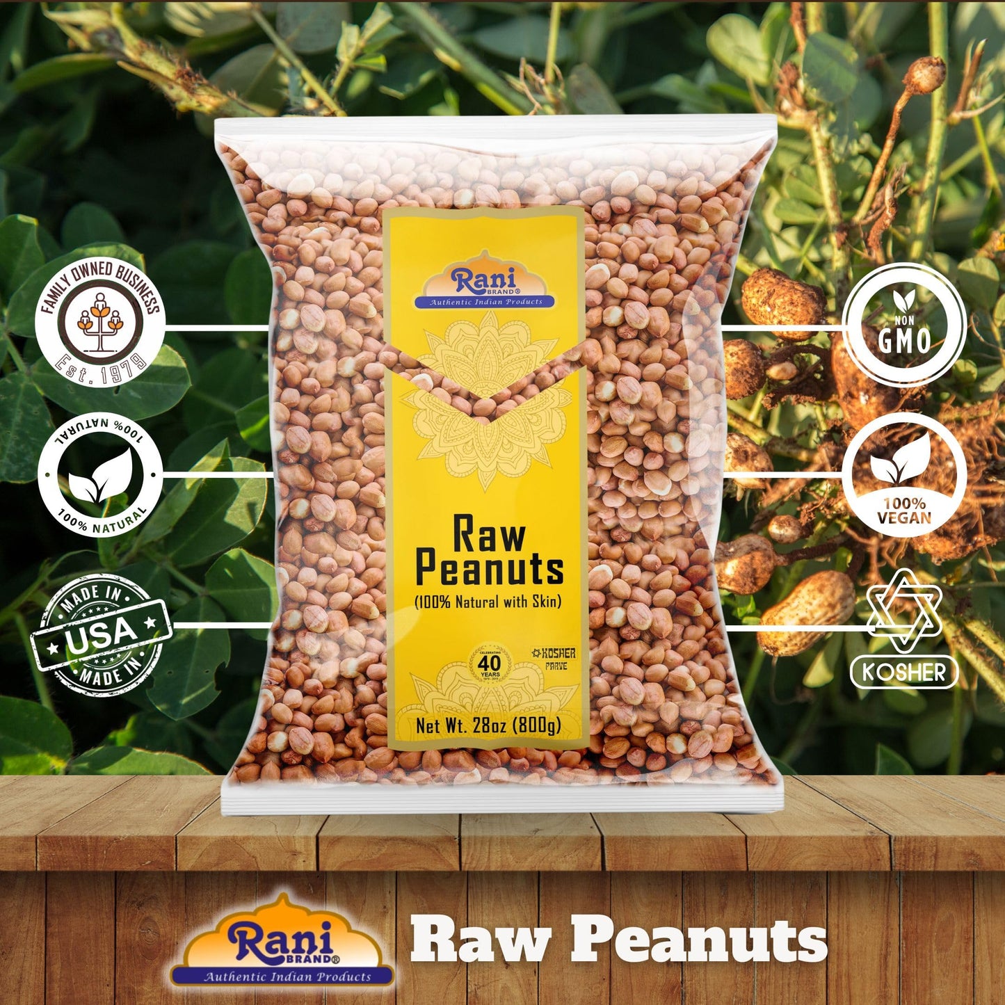 Rani Peanuts, Raw Whole With Skin (Uncooked, Unsalted) 28Oz (800G) ~ All Natural | Vegan | Gluten Friendly | Kosher | Fresh Prod