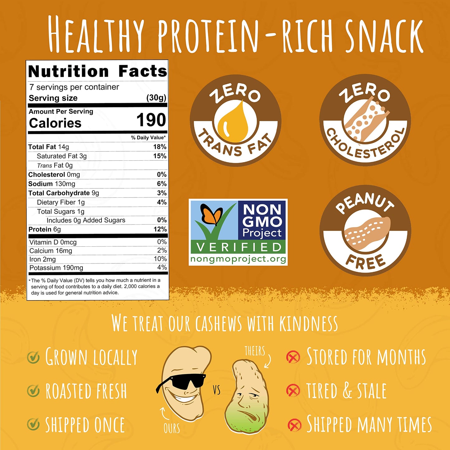 Sunshine Nut Co. Whole Roasted Lightly Salted Cashews, Sprinkling Of Salt Flavor, 4 Pack, 7 Oz. Each, Gluten Free, Peanut Free And Vegan Individual Snack Packs For Kids And Adults, Gmo Free