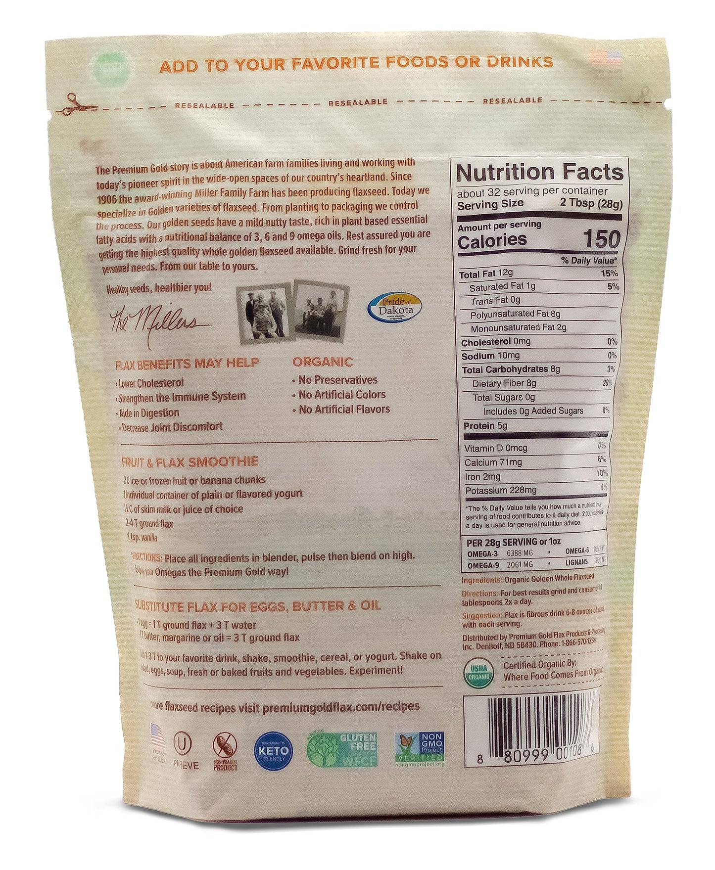 Premium Gold | Organic Whole Flax Seed | High Fiber Food | Omega 3 | 6 Pounds