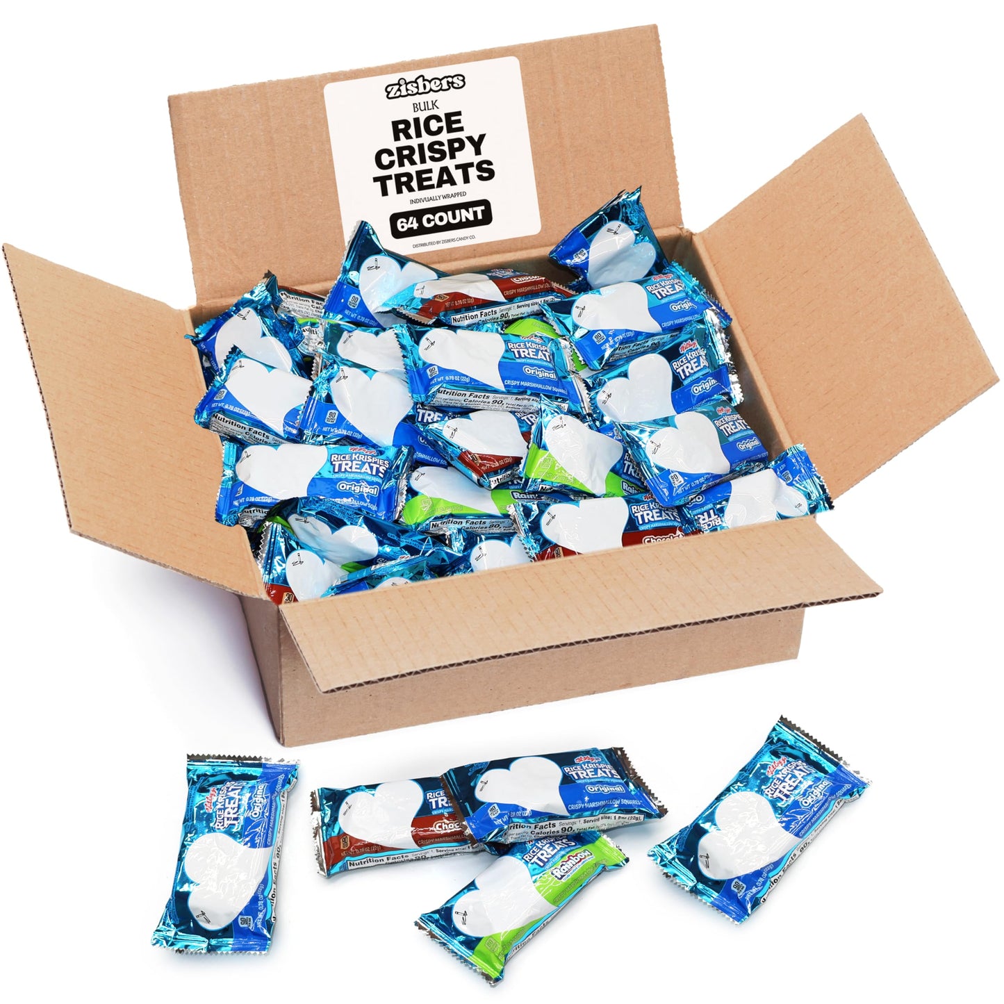 Zisbers Bulk Rice Crispies - Assorted Marshmallow Treats, 64 Count, Individually Wrapped Snacks for Lunchboxes and Parties