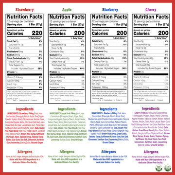 Betty Lou s Fruit Bars Variety Pack, Gluten Free Snacks for Adults and Kids, 4 Flavors of Vegan Breakfast & Cereal Bars, Apple