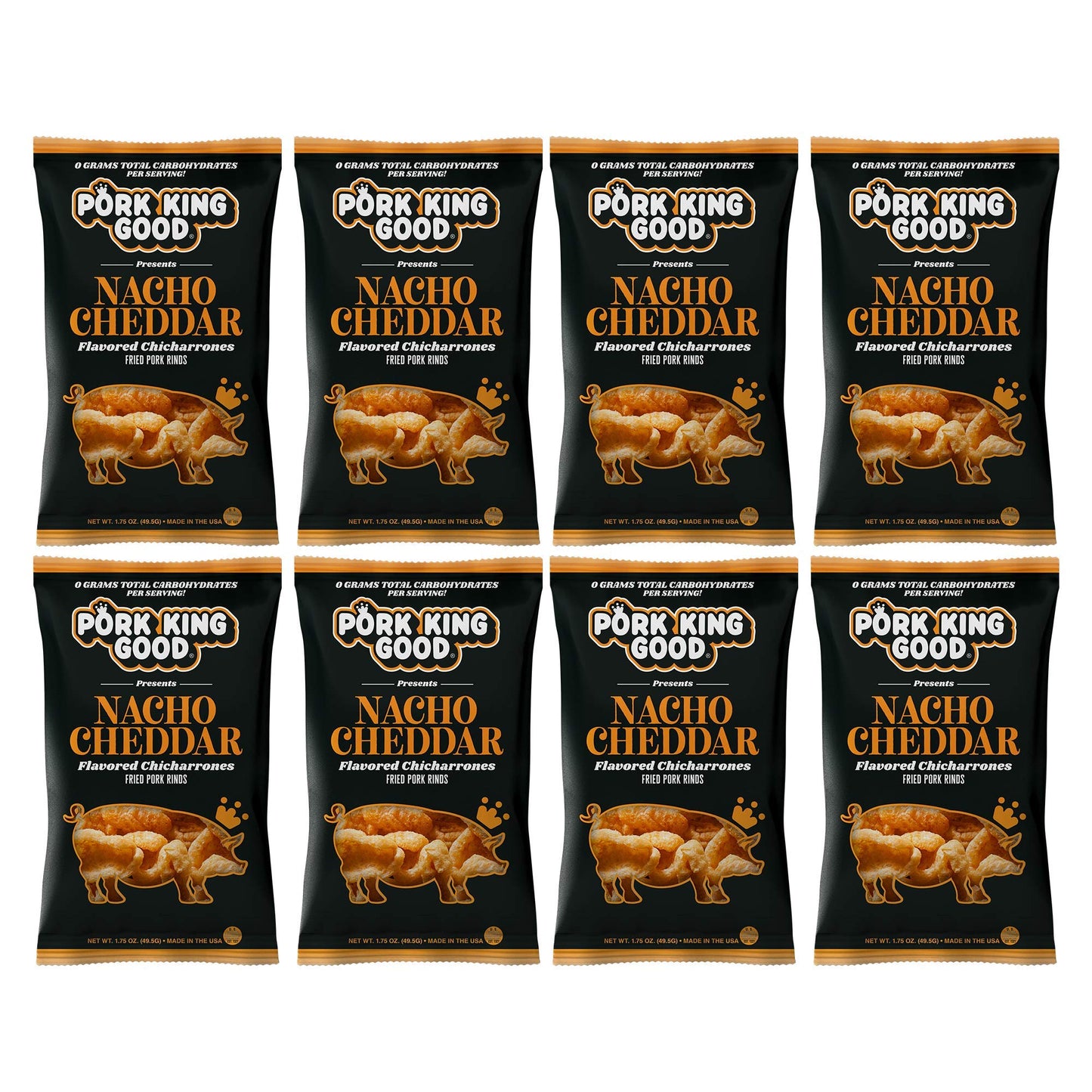 Pork King Good Pork Rinds (Chicharrones) (Nacho Cheddar, 8 Pack)