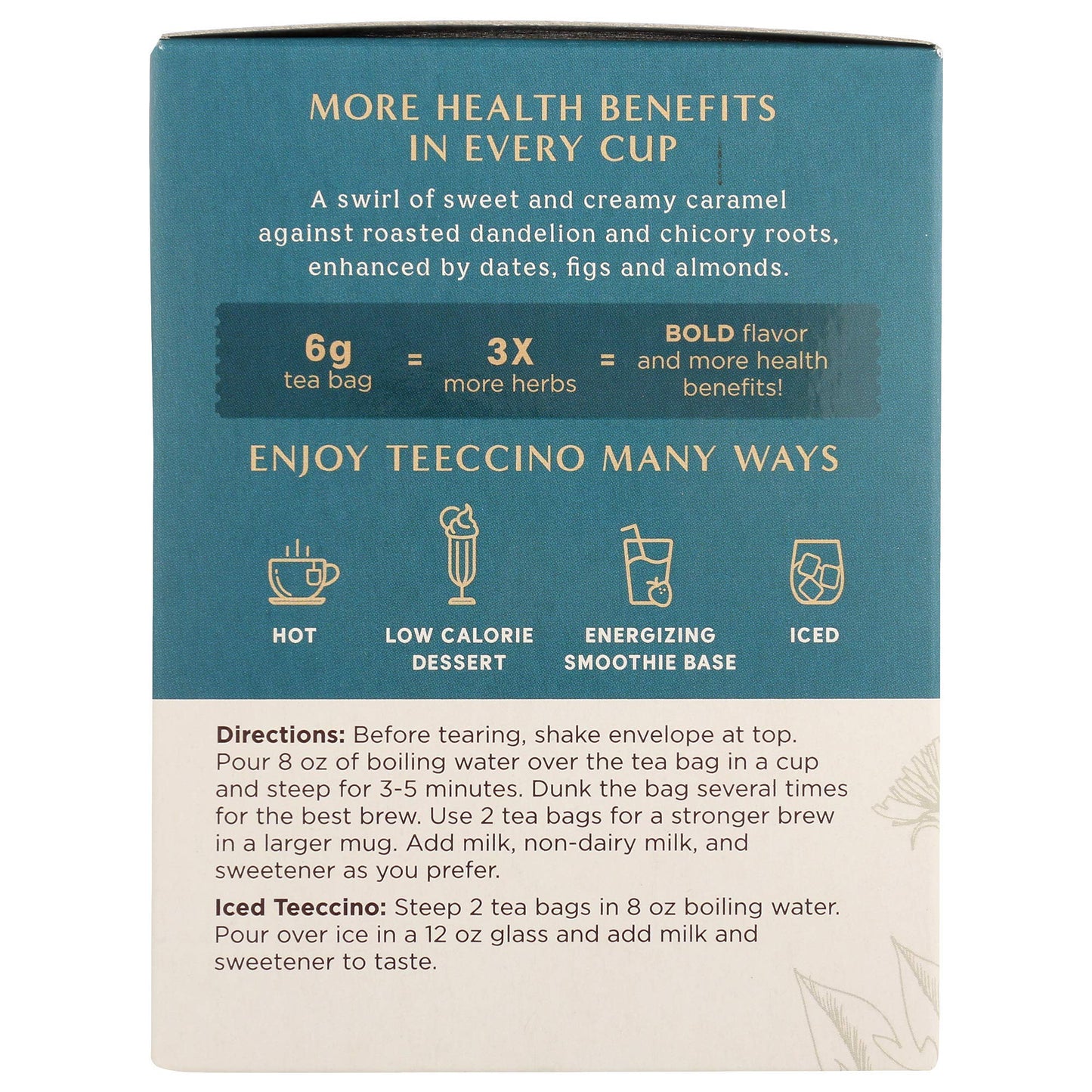 Teeccino Caramel Nut Dandelion Tea - Herbal, Caffeine-Free, Prebiotic, 10 Bags (Pack of 4)