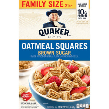 Quaker Oatmeal Squares Breakfast Cereal, Brown Sugar, 21oz Family Size Box, 1 Count