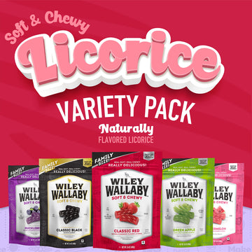 Wiley Wallaby Licorice 24 Ounce Classic Gourmet Australian Style Soft & Chewy Licorice Candy Variety Pack Twists, 5 Pack