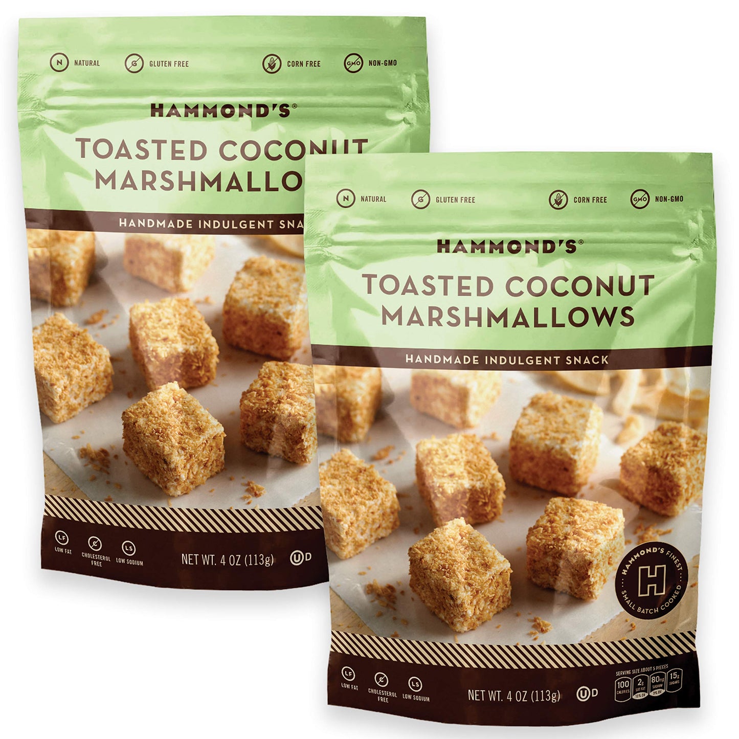 Hammonds Candies Gourmet Marshmallows - Toasted Coconut | Great For Snacking Hot Chocolate Smores Baking | Gluten-Free Kosher Handcrafted In The Usa | 2 Pack