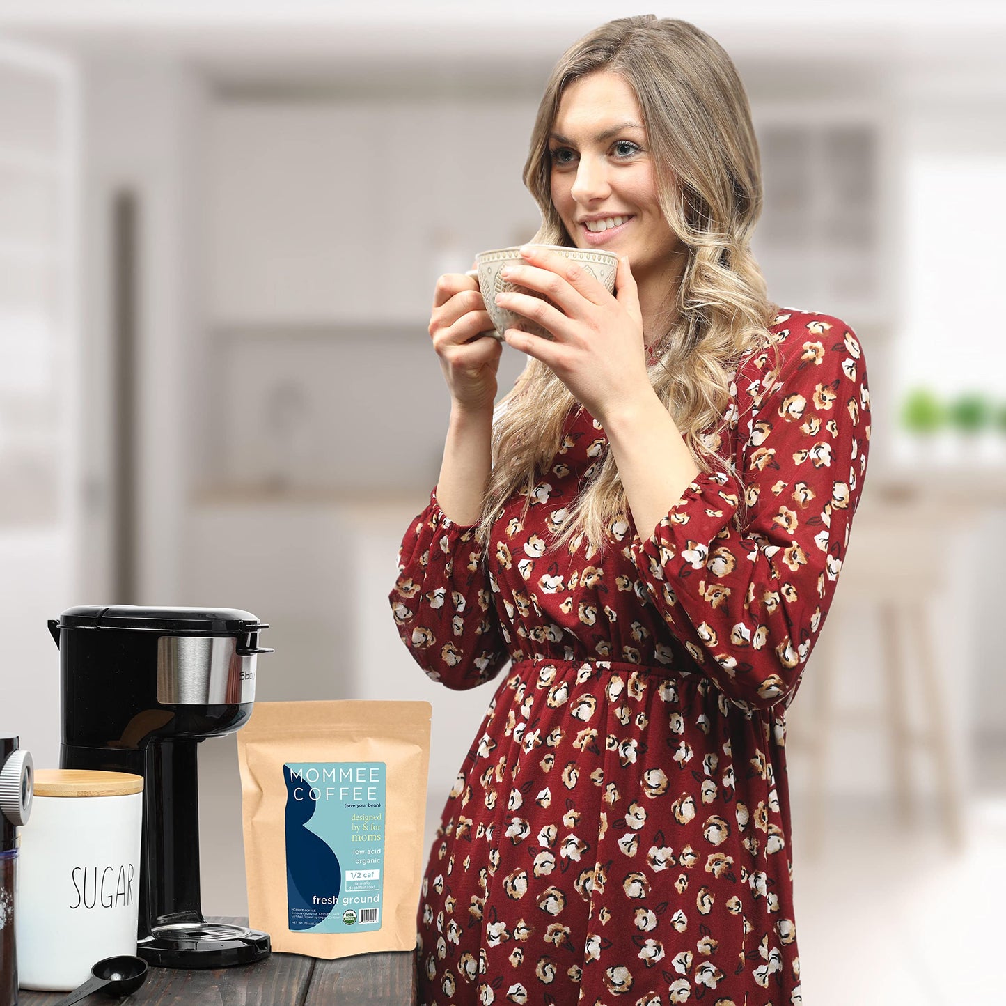 Mommee Coffee - Half Caf | Low Acid, Organic, Fair Trade, Water Processed | Ground, 22 Oz.