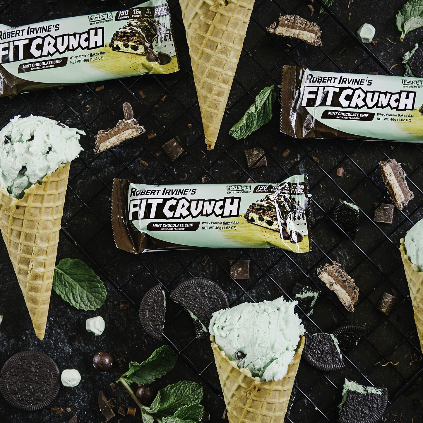 Fitcrunch Snack Size Protein Bars, Worlds Only 6-Layer Baked Bar, 3G Of Sugar & Soft Cake Core (18 Bars, Mint Chocolate Chip)