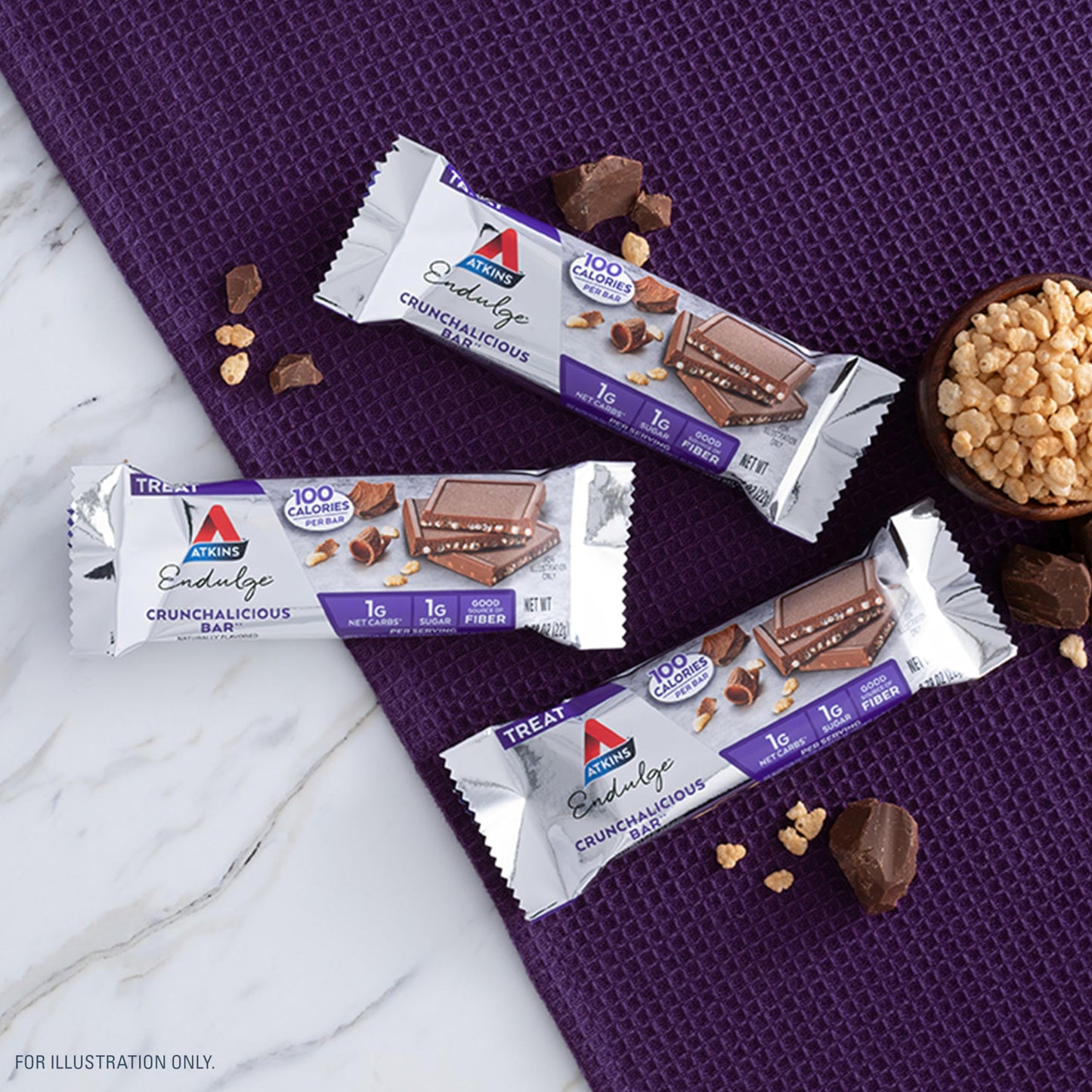 Atkins Crunchalicious Bar, 1g Net Carbs, 1g Sugar, Good Source of Fiber, Keto Friendly, 16 Count