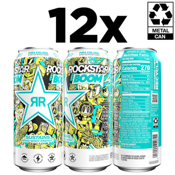 Rockstar Energy Drink, Boom Pina Colada 16 Fl Oz Cans (Pack Of 12)