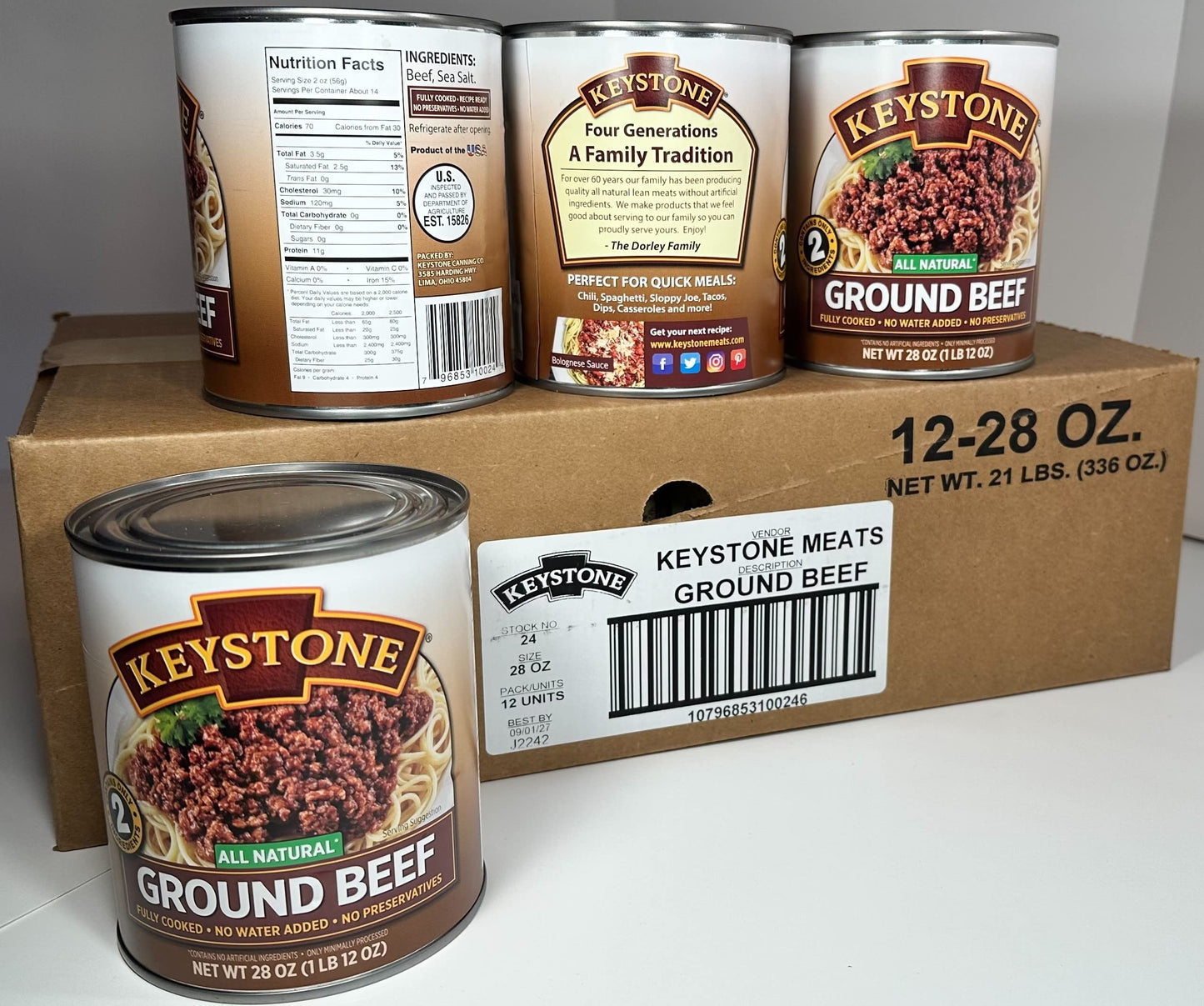 Keystone All Natural Ground Beef 28 Ounce Long Term Emergency Survival Food Canned Meat | Fully Cooked Ready To Eat | Gluten Free Family Pack Of 12
