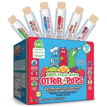Otter Pops Freezer Bars, 100% Fruit Juice Ice Pops, Original Flavors (80ct - 2oz bars)