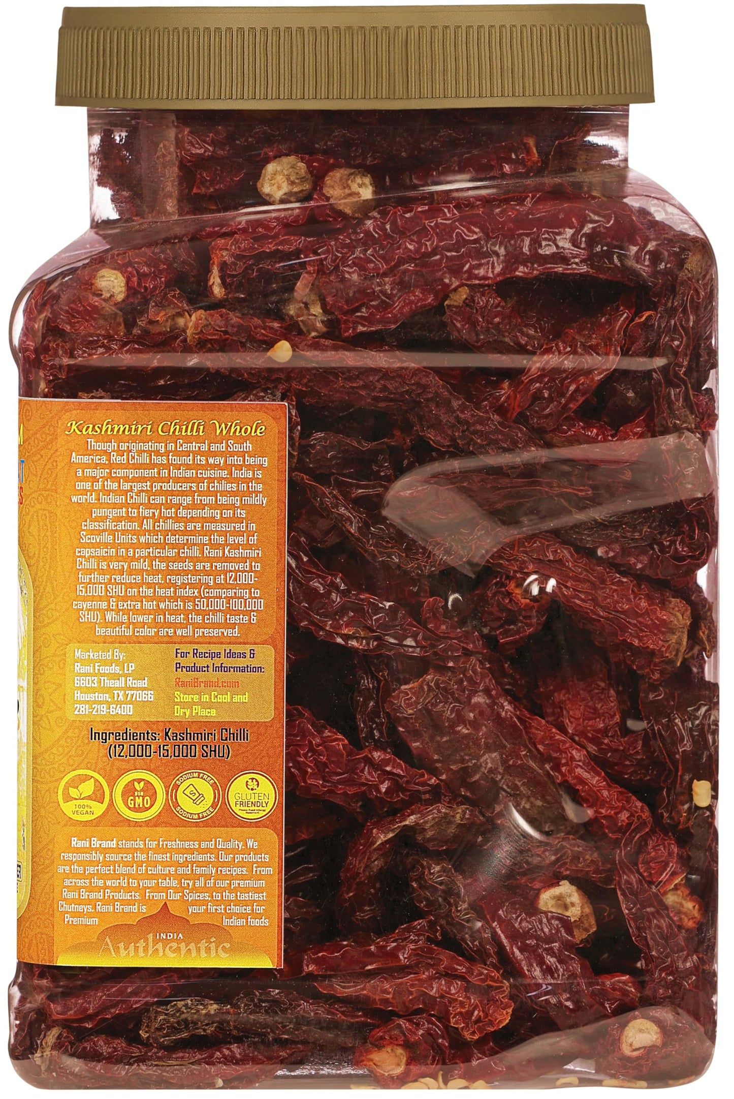 Rani Kashmiri Chilli Whole (Deggi Mirch, Low Heat) 9Oz (255G) Pet Jar ~ Natural | Salt-Free | Vegan | No Colors | Gluten Friendly | Non-Gmo | Kosher | Indian Origin