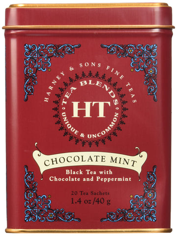 Harney And Sons Chocolate Mint, Flavored Black Tea - 20 Sachets Per Tin