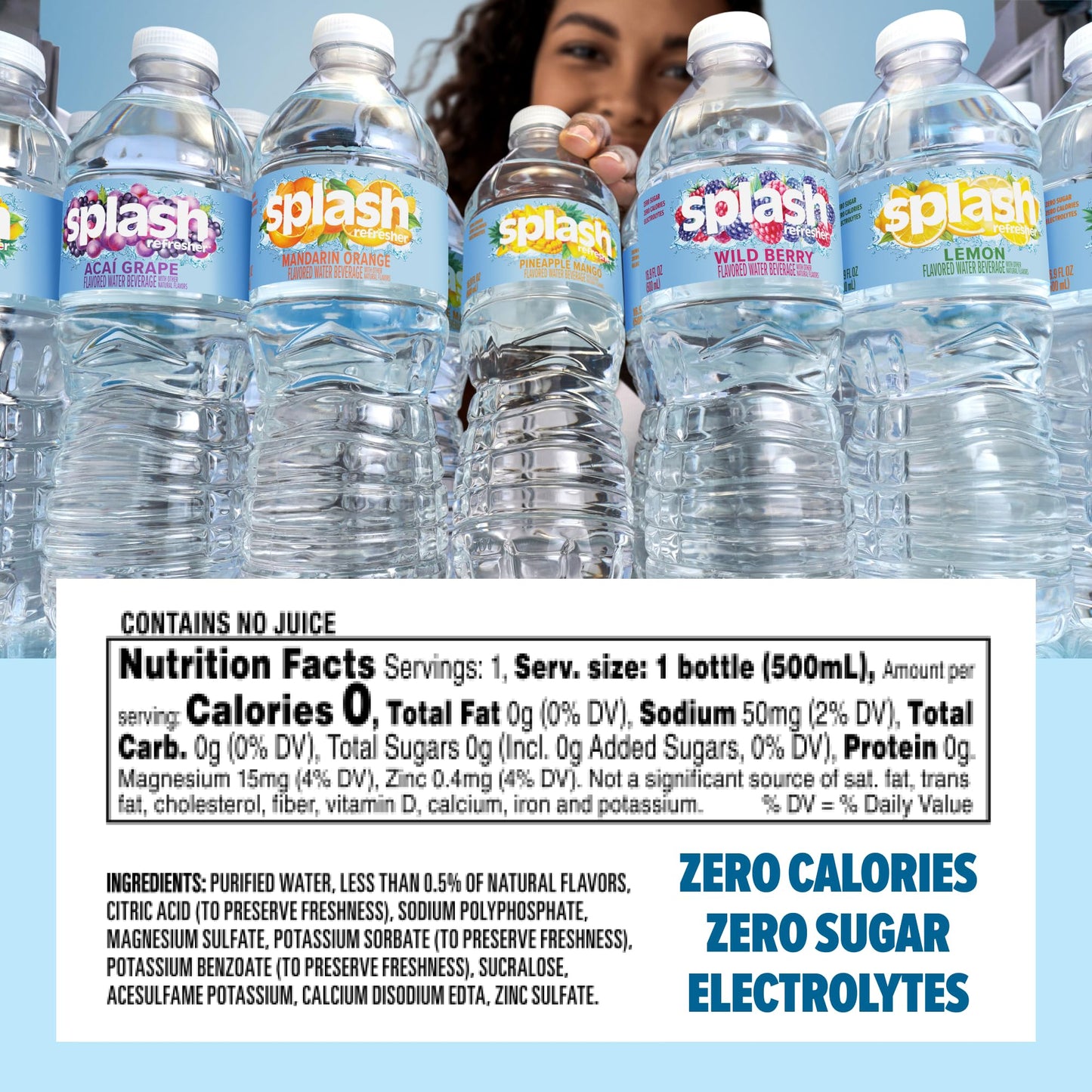 Splash Refresher Flavored Water Bottles, Wild Berry Flavor - 6-Pack, 16.9 Fl Oz - Refreshing Flavored Bottled Water with Electro