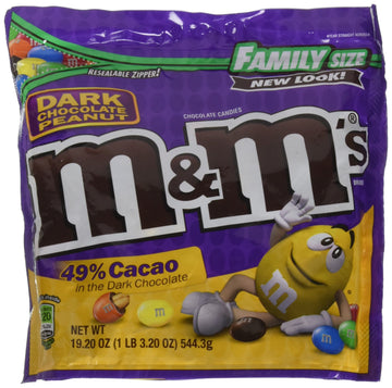 M&Ms Peanut Dark Chocolate Candy, Family Size - 19.2Oz Bag