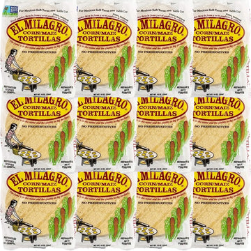 El Milagros Corn Tortillas, No Preservatives, Non-GMO, Fresh from Chicago - 12 Packages (144 Tortillas) (12 Pack Plastic)