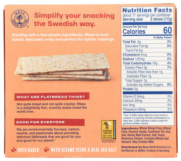 Wasa Flatbread Thins Crackers, Sesame and Sea Salt, 6.7 Ounce (Pack of 1)