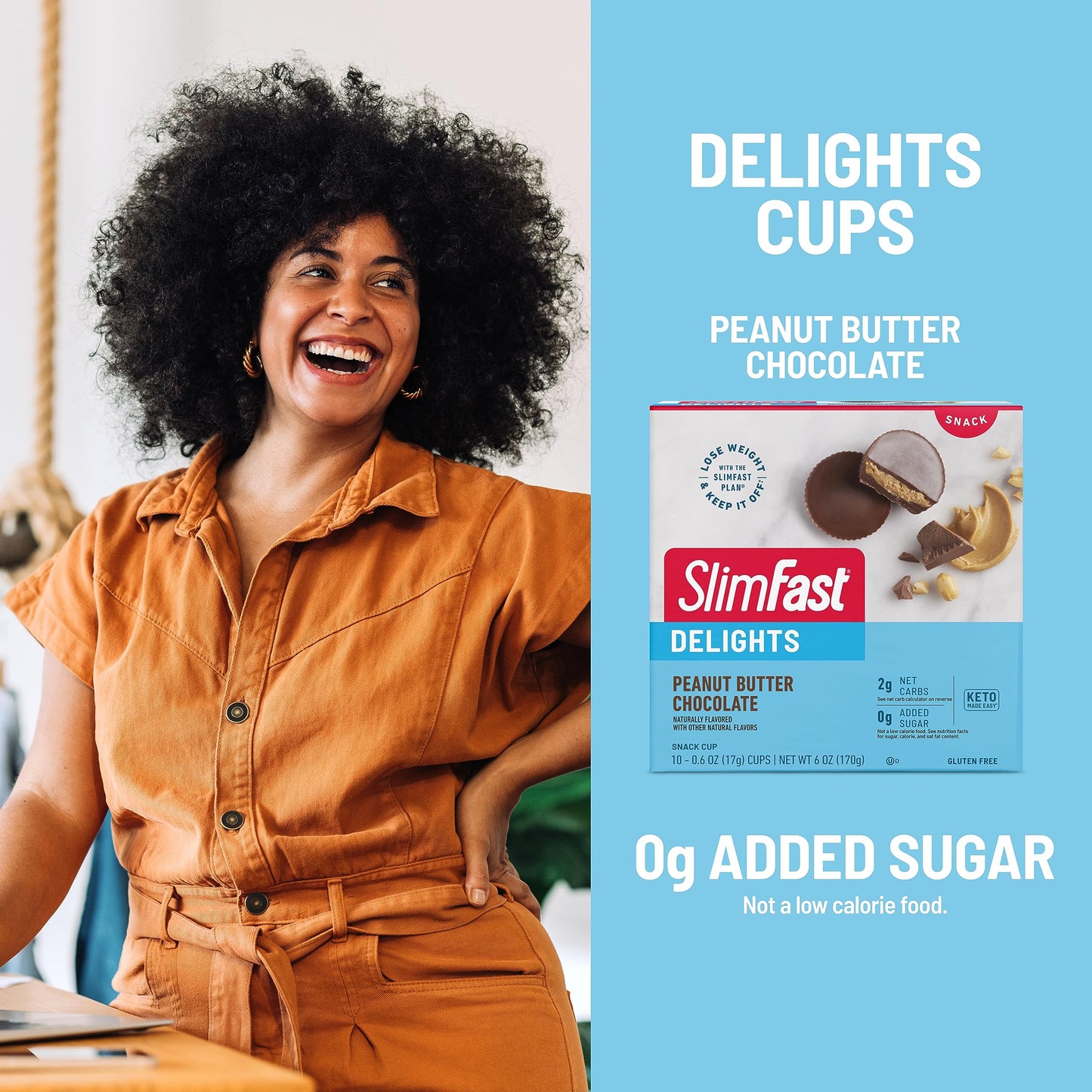 SlimFast Delights Peanut Butter Chocolate Snack Cup, 0g Added Sugar, 2g of Net Carbs, 10 Count