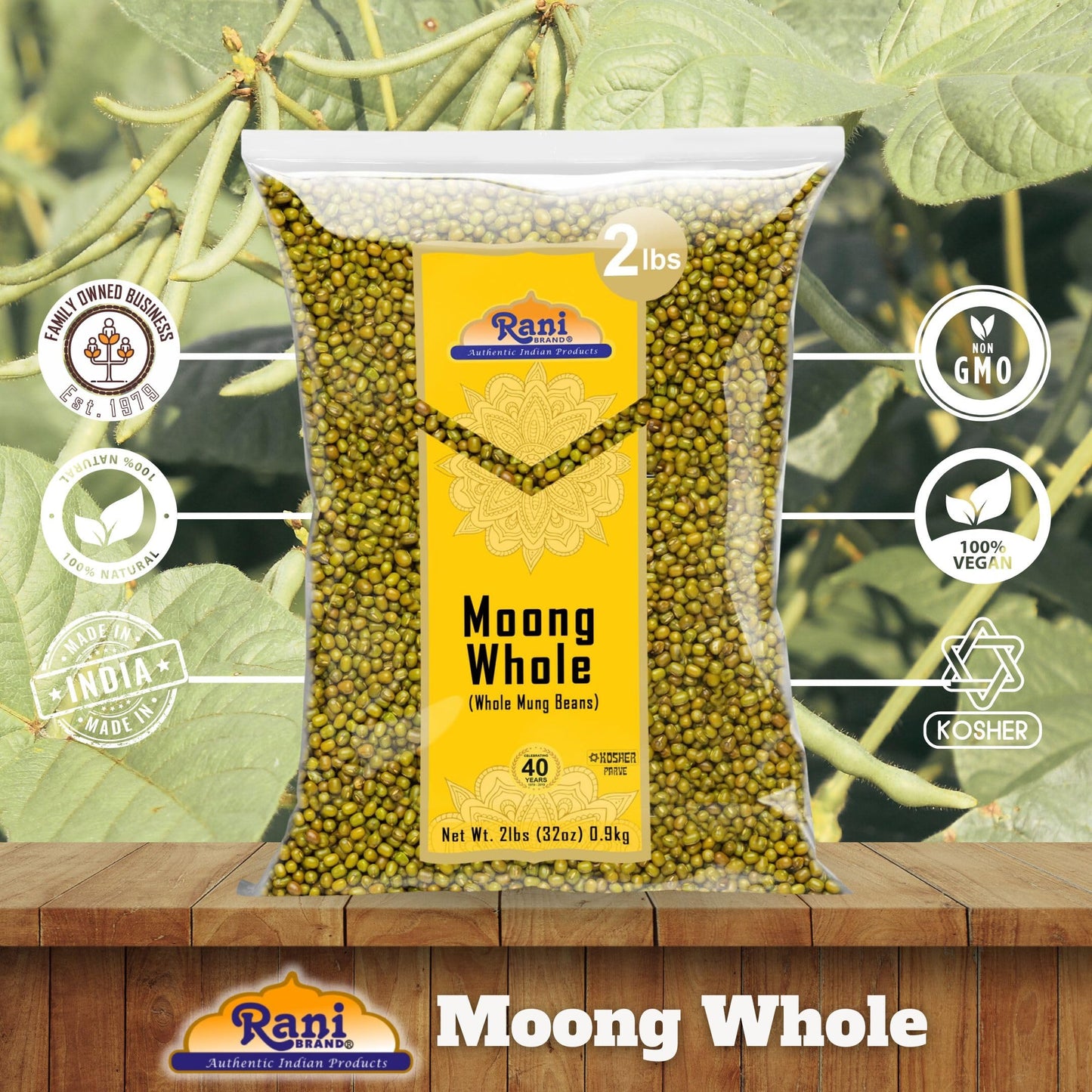 Rani Moong Whole (Ideal For Cooking & Sprouting, Whole Mung Beans With Skin) Lentils Indian 32Oz (2Lbs) 908G ~ All Natural | Gluten Friendly | Non-Gmo | Vegan | Indian Origin