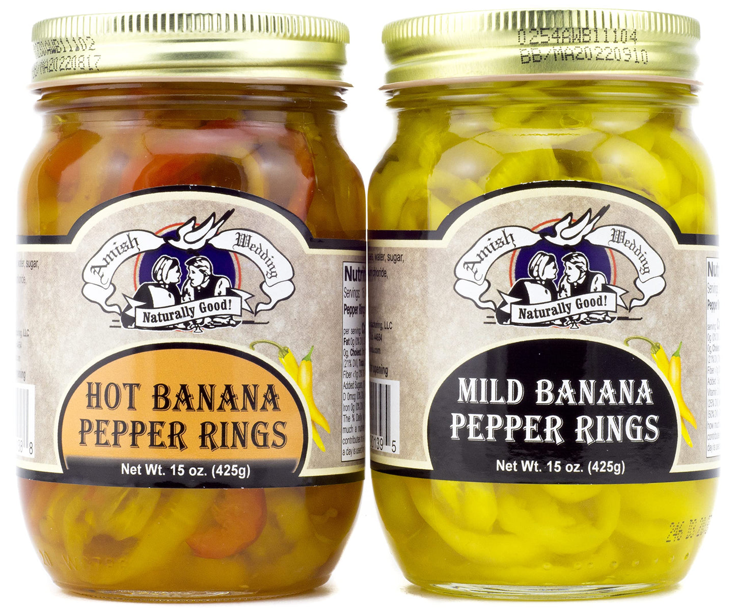 Amish Wedding Hot Banana Pepper Rings & Mild Banana Pepper Rings Variety 2-Pack 15 oz. Jars