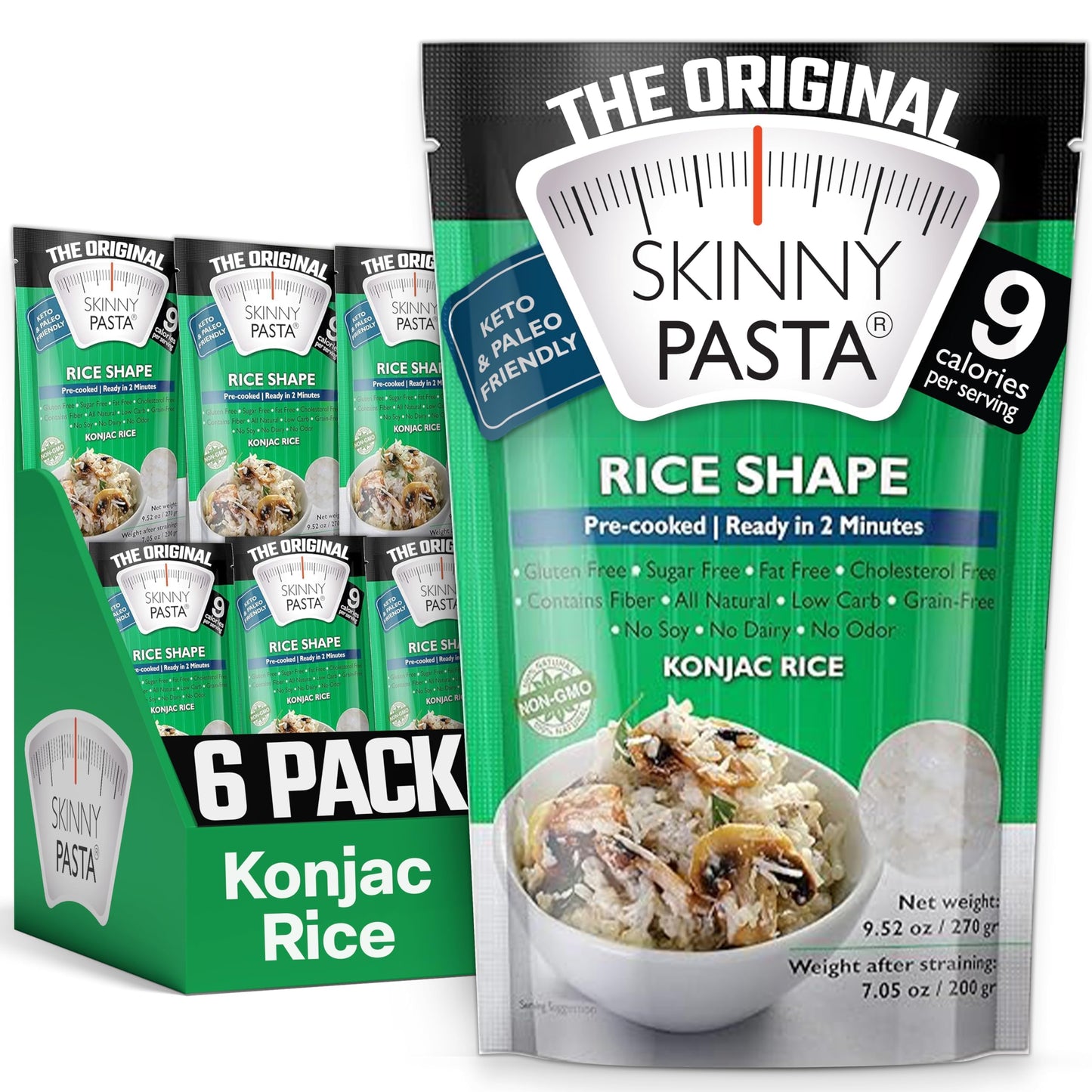 SKINNY PASTA Healthy Konjac Shirataki Rice, Low Carb, Keto, Vegan, Sugar-Free, Gluten-Free, 6 Pack