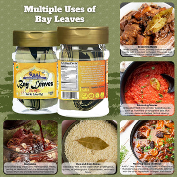 Rani Bay Leaf (Leaves) Whole Spice Hand Selected Extra Large 0.4Oz (12G) Pet Jar ~ All Natural | Gluten Friendly | Non-Gmo | Kosher | Vegan | Indian Origin (Tej Patta)