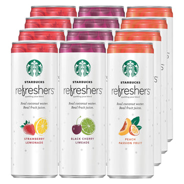 Starbucks Refreshers Variety Pack, 3 Flavors with Coconut Water, 12 Fl Oz Cans, Pack of 12