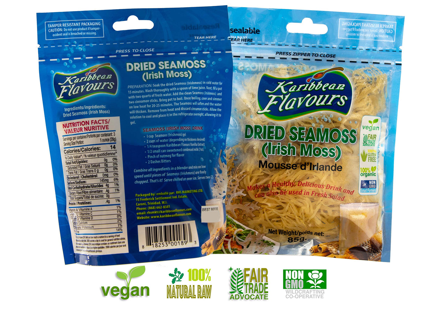 Dried Sea Moss (3 Oz (pack of 2)) - Caribbean Superfood - Wildcrafted Seedstock - Ethically Harvested - Makes 4 Quarts Gel