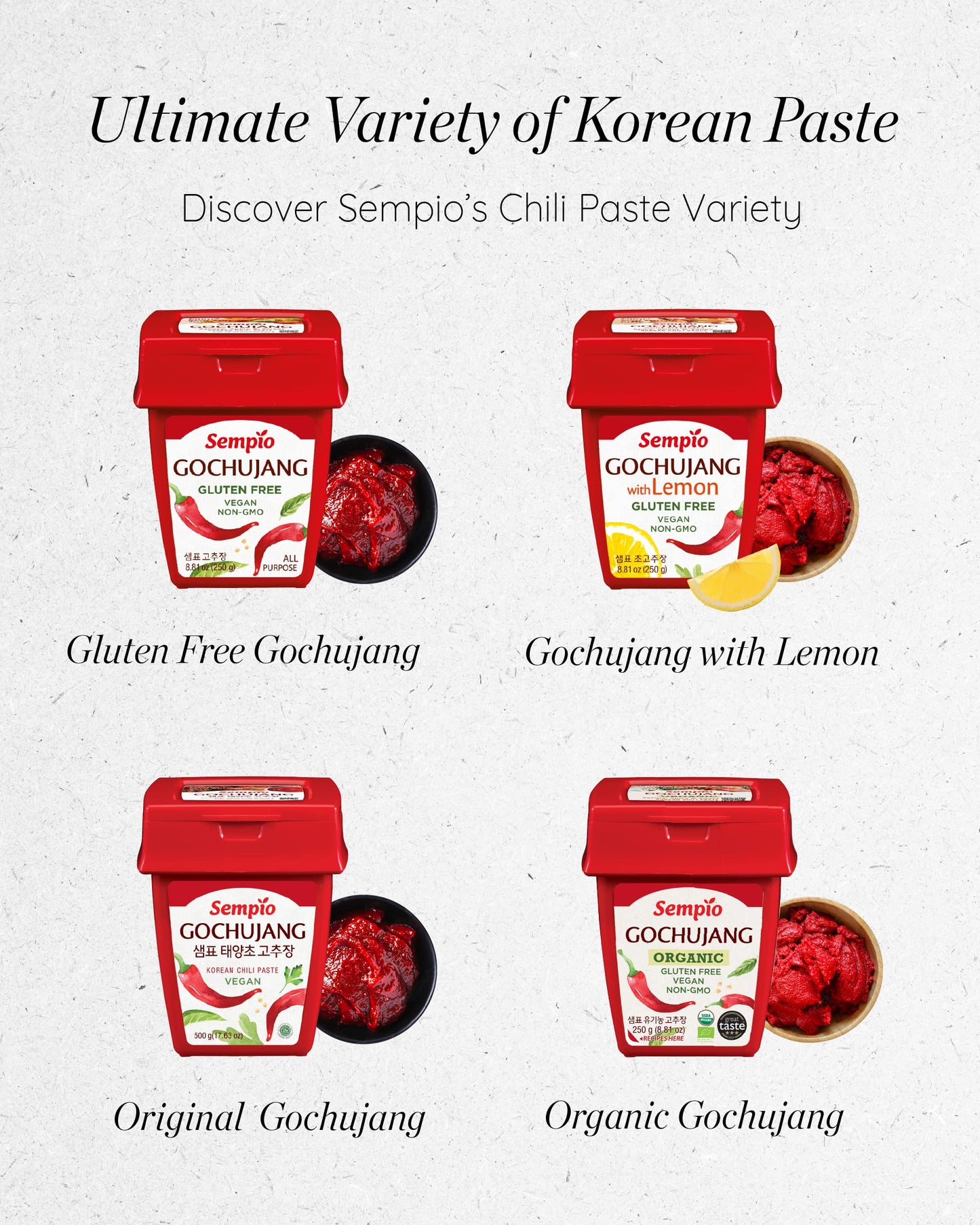 SEMPIO Organic Gluten-Free Gochujang - Korean Red Chili Pepper Paste, Spicy & Sweet Sauce, 8.8 oz for Tteokbokki & Bibimbap