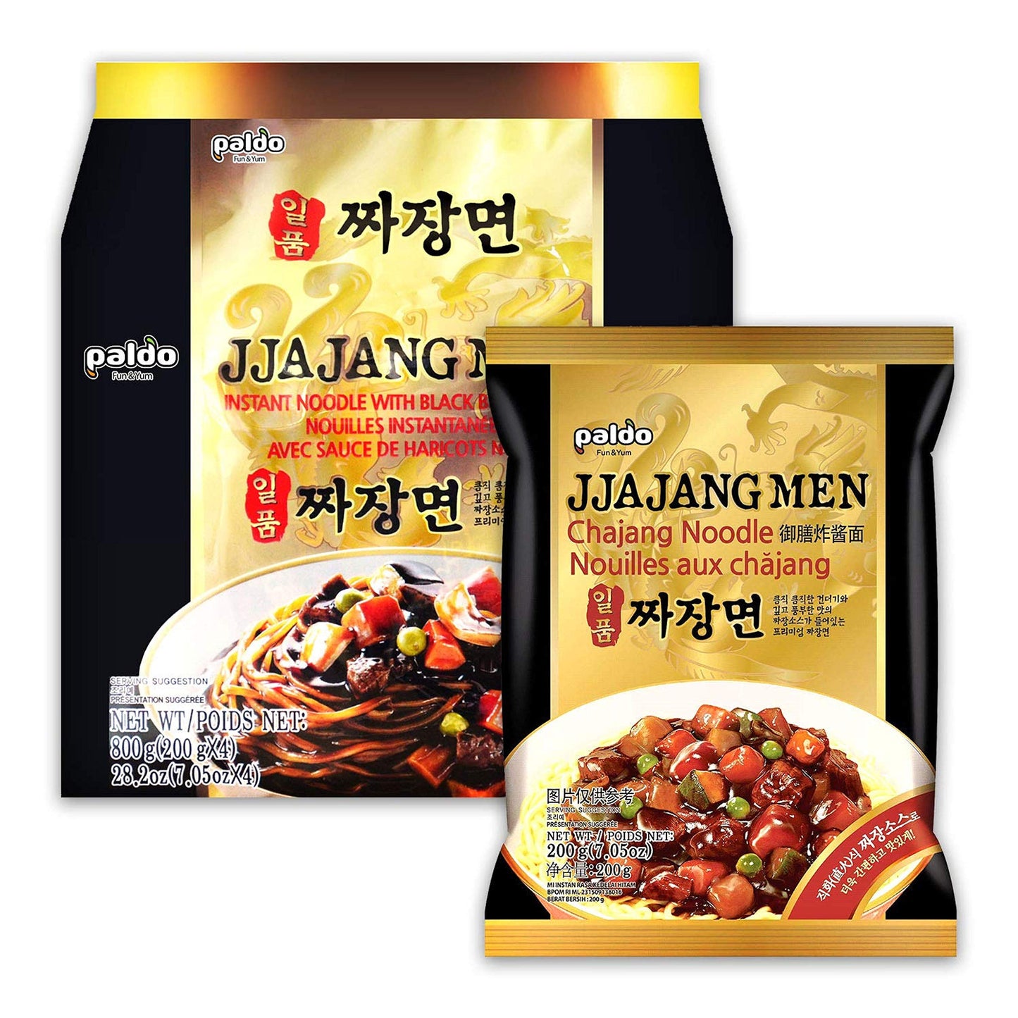 Paldo Fun Yum Ilpoom Jjajangmen Noodles, Pack Of 16, Traditional Brothless Chajang Ramen With Savory Sweet Black Bean Sauce, O