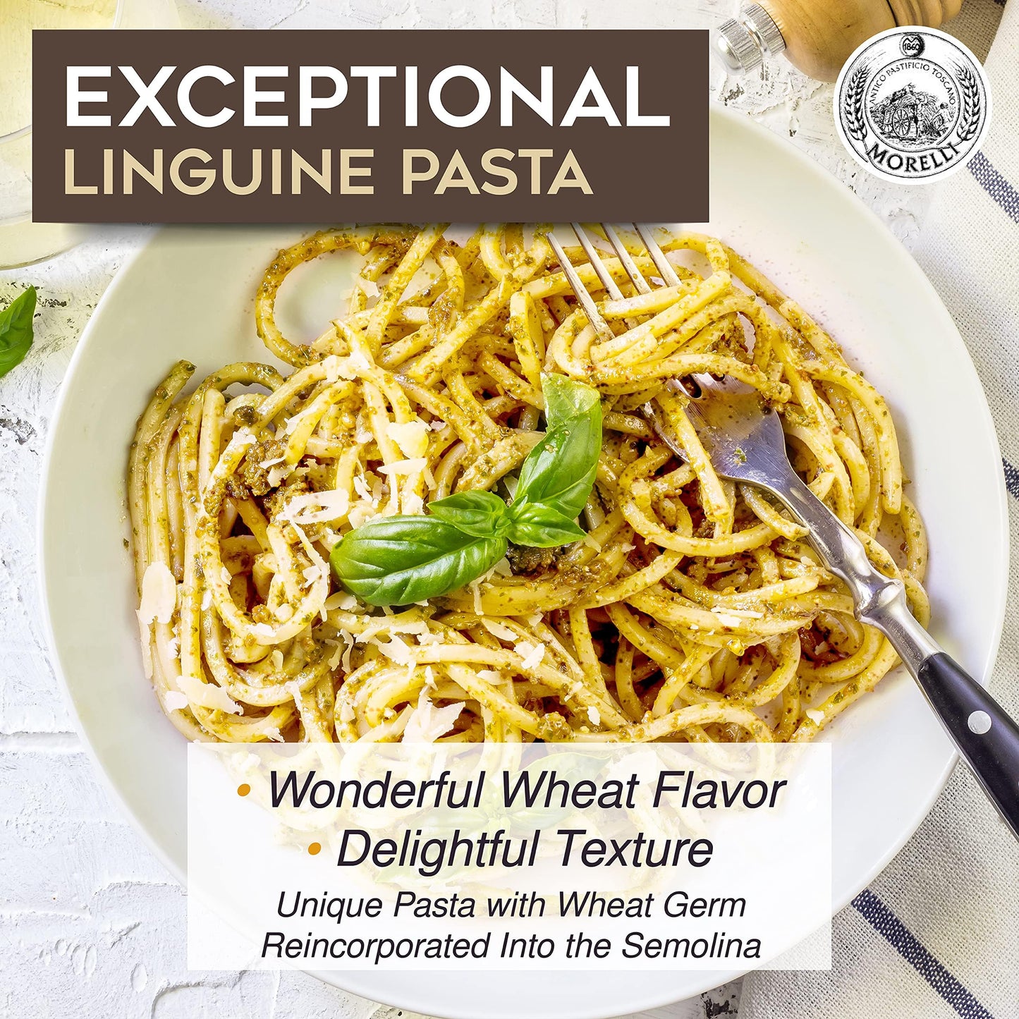 Morelli Lemon Pepper Linguine Pasta with Wheat Germ - Imported Linguine Organic Pasta from Italy - Naturally Flavored, Made in I
