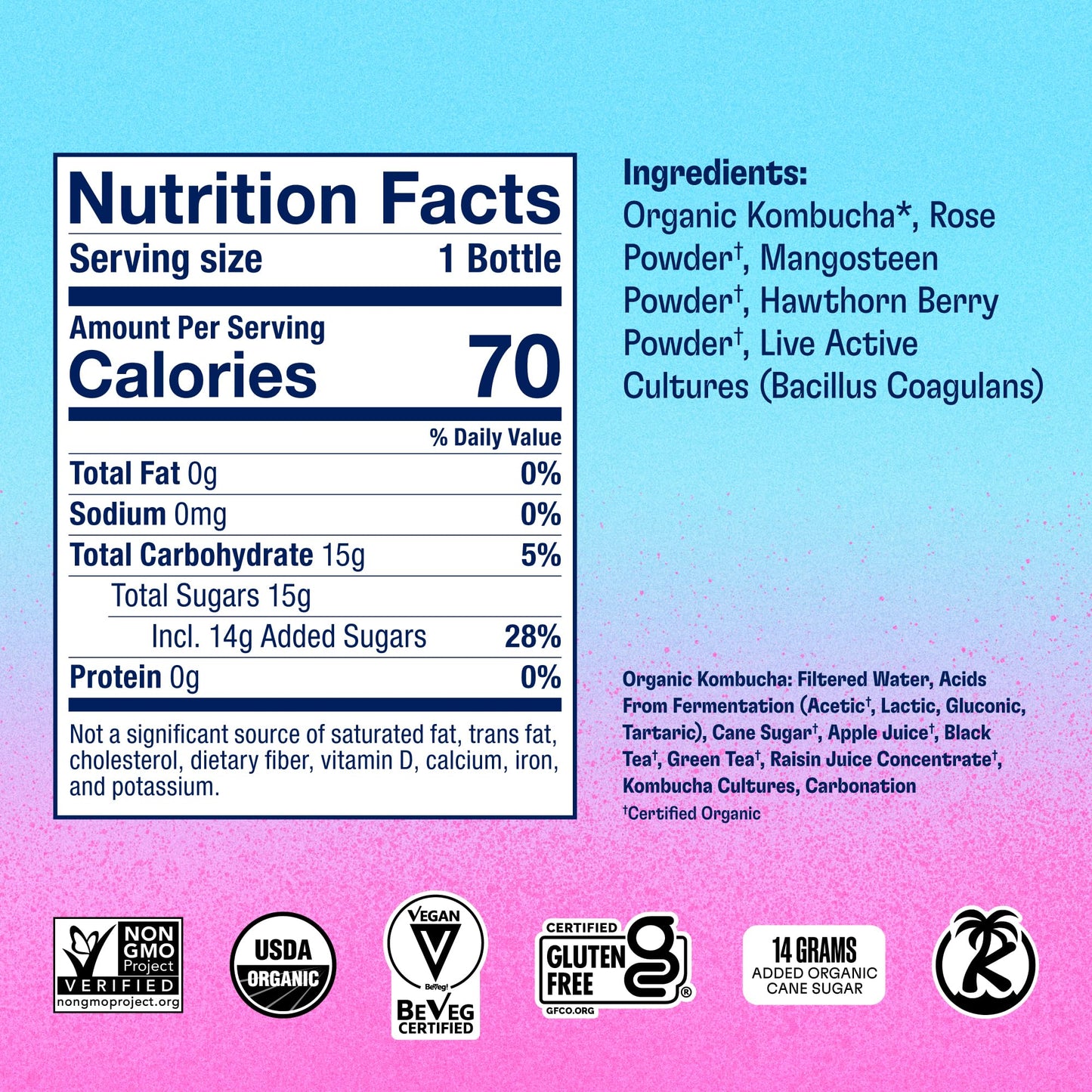 Health-Ade Organic Kombucha Tea, Bubbly Rose, 12-Pack (16 Fl Oz Bottles), Non-GMO, Vegan, Gluten-Free, Fermented Drink with Livi