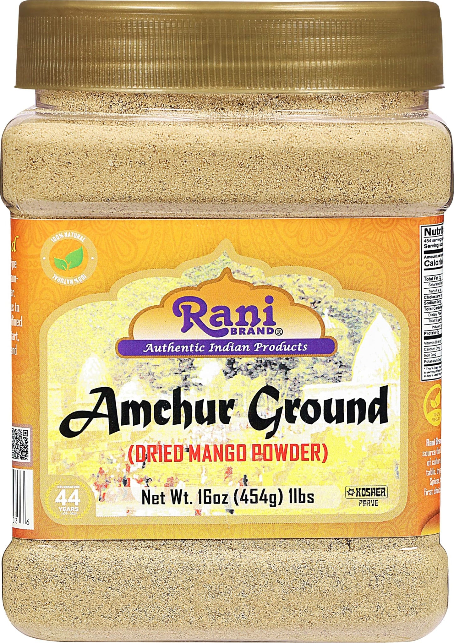 Rani Amchur (Mango) Ground Powder Spice 16oz (1lb) 454g PET Jar ~ All Natural, Indian Origin | No Color | Gluten Friendly | Vega