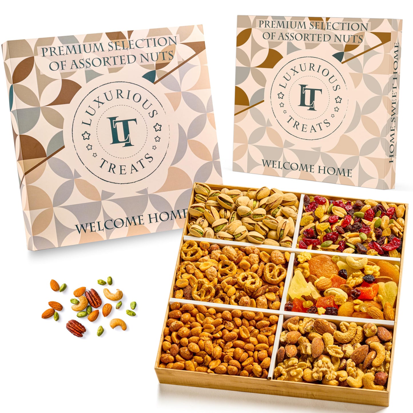 Mixed Nuts Gift Basket - Housewarming Gifts Baskets For Mature-Themeds Gourmet Mixed Nuts Variety Pack, 6 Assortment Healthy Snack Tray, Hostess New Home Gift Idea Great Gifts For Men And Women