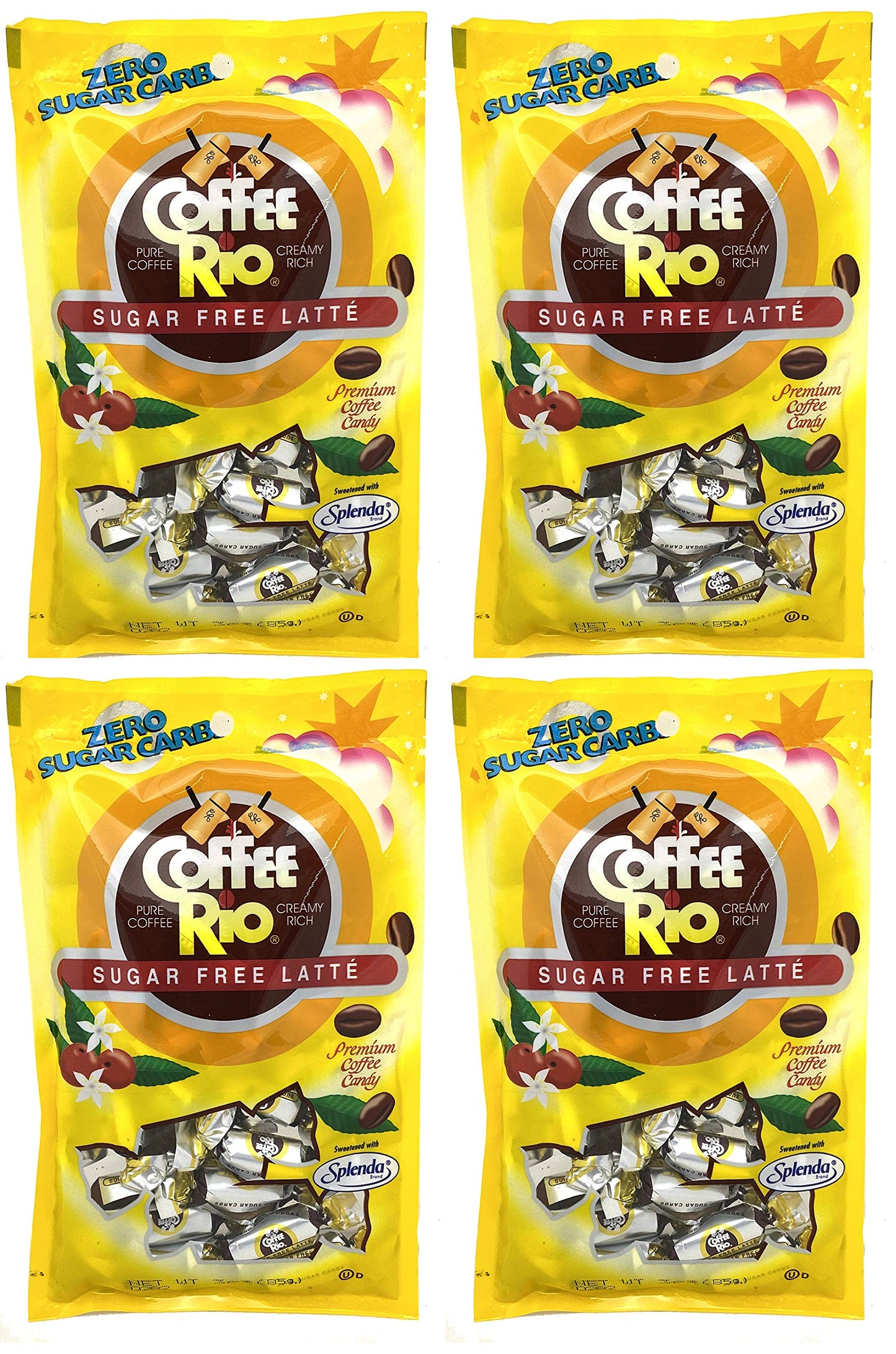 Coffee Rio Sugar Free Coffee Candy Pack Of 4 - 3 Ounces - Zero Sugar Carbs, Made In The Usa, Kosher Candy (Caffe Latte)