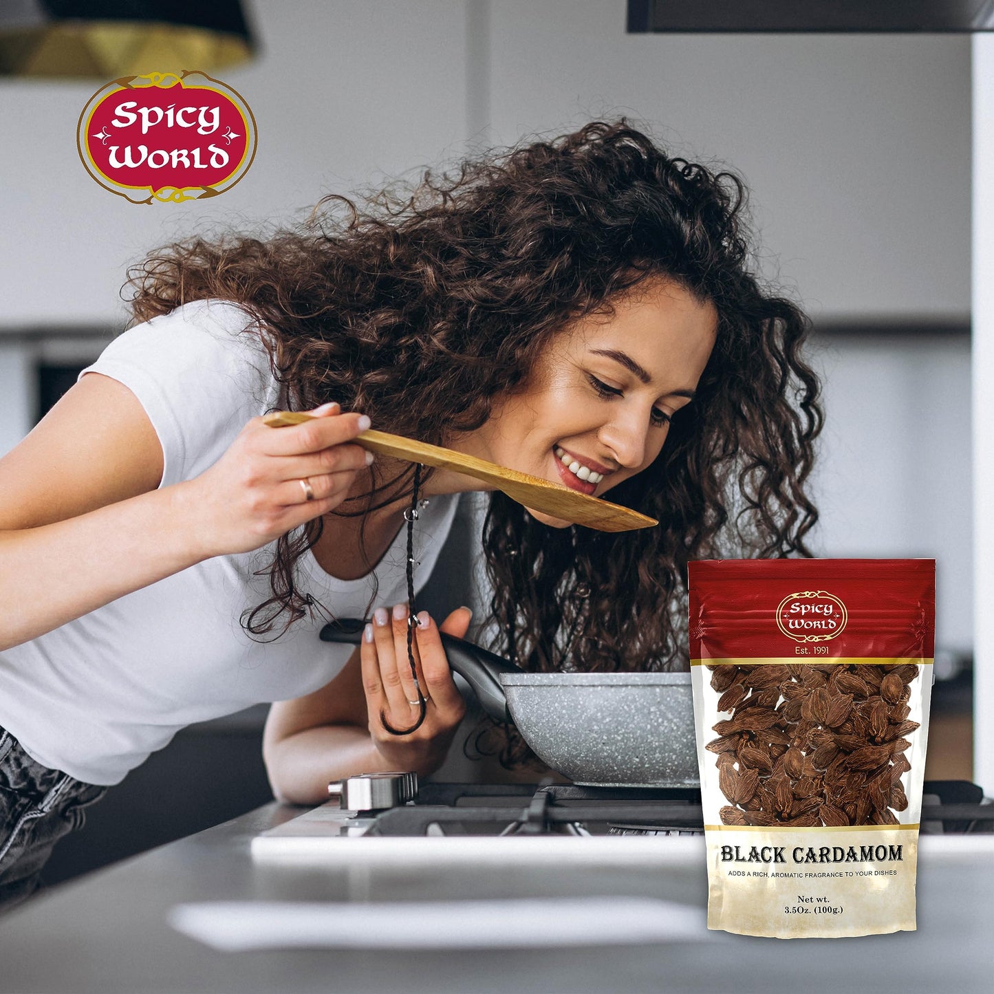 Black Cardamom Pods 3.5 Oz Bag (100Gm) | Whole Kali Elaichi Indian Spice By Spicy World