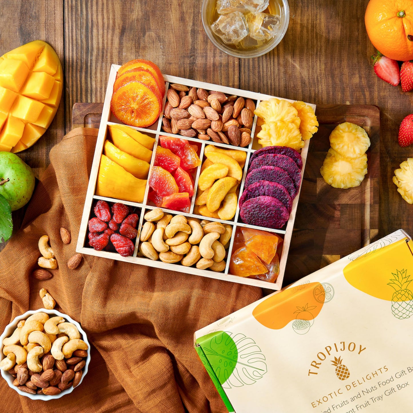 TropiJoy Dried Fruit Basket Gift - 10 Tropical Flavors, Large Variety - Thanksgiving Gifts for Family, Mixed Dried Fruit and Nuts