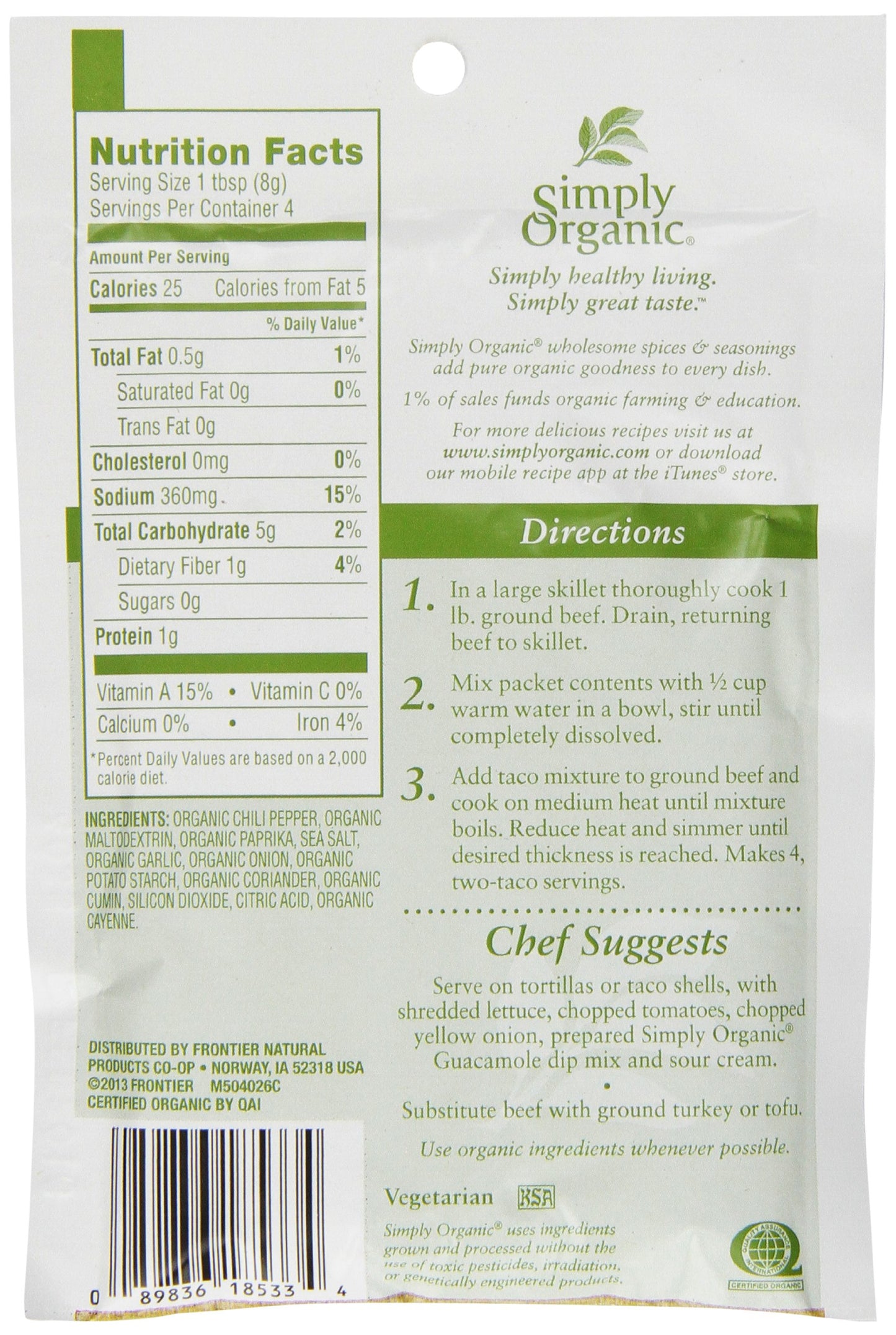 Simply Organic, Seasoning Mix Southwest Taco, 1.13 Oz
