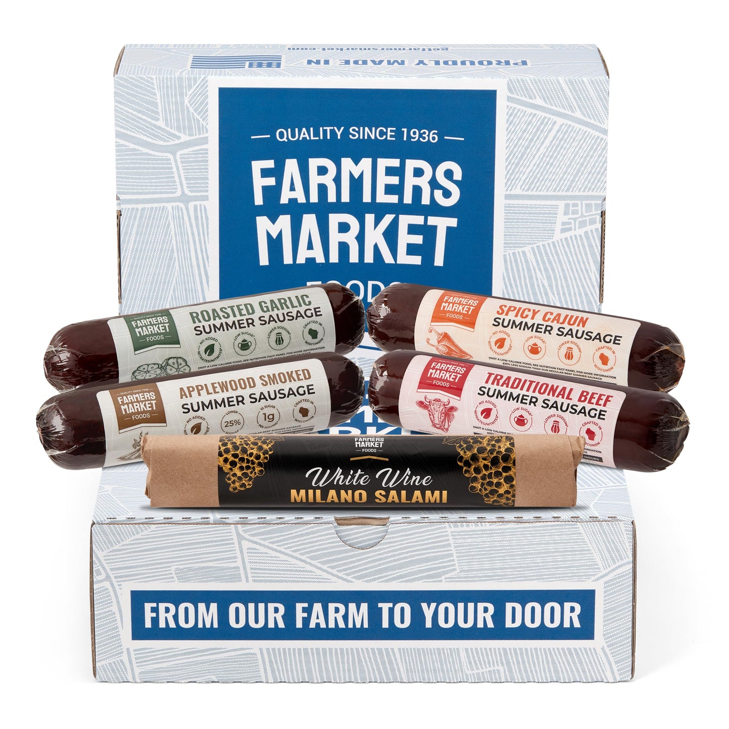 Farmers Market Gluten Free Keto Paleo Low Sodium Zero Sugar Summer Sausage Gift Set Genoa Salami Deli Meat 5Oz 5-Pack Variety