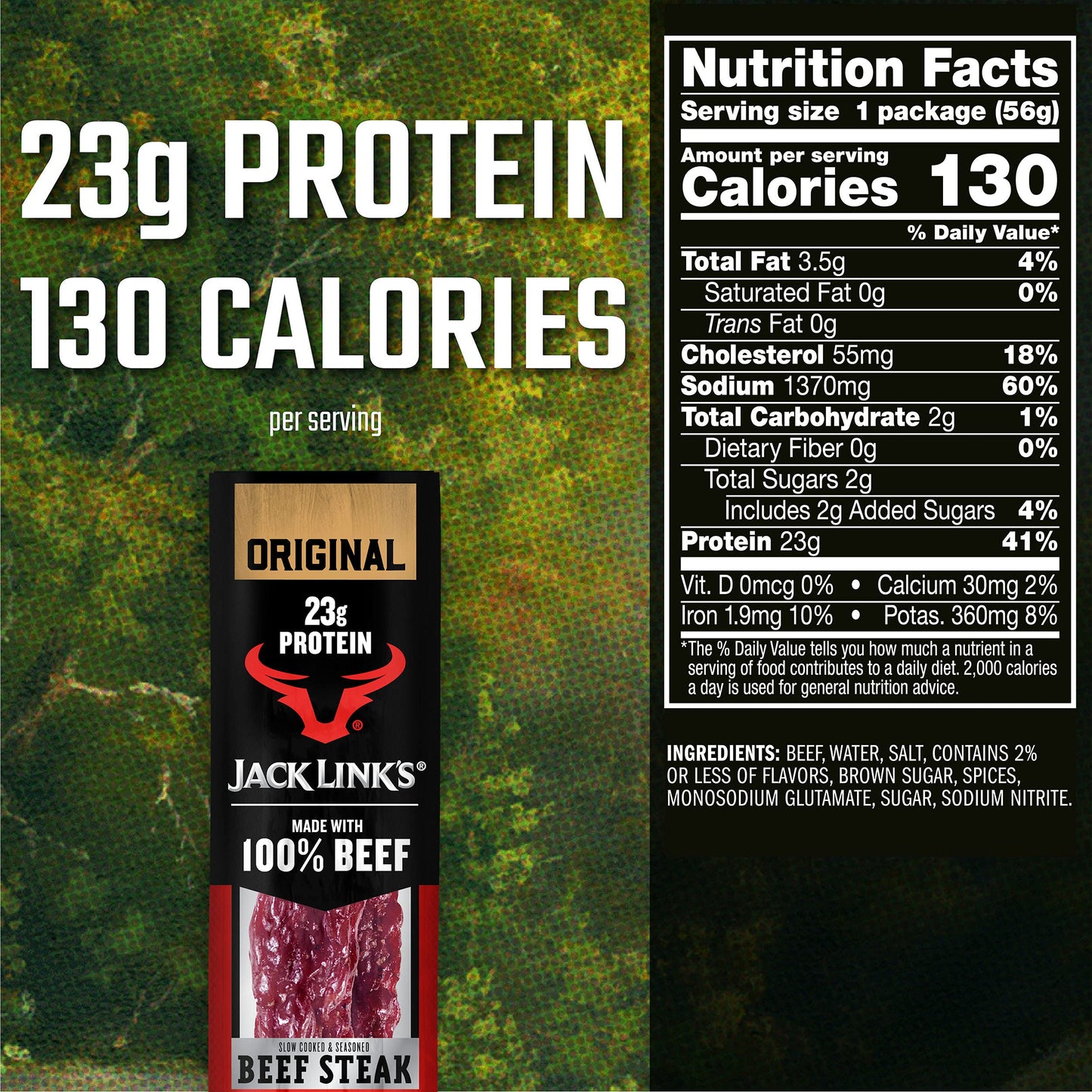 Jack Links Beef Steak, Original Protein Snacks, 23g Protein, 2 Oz (Pack of 12)